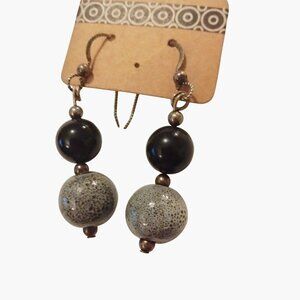 Earrings Black Gray Beads Handcrafted Dangle